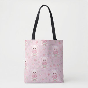 Mooie Roos Beer en Bloemstuk Naadloos Patroon Tote Bag