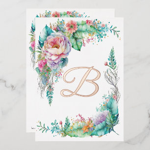 Mooie Roos Botanische Bloemige Monogram Folie Uitnodiging