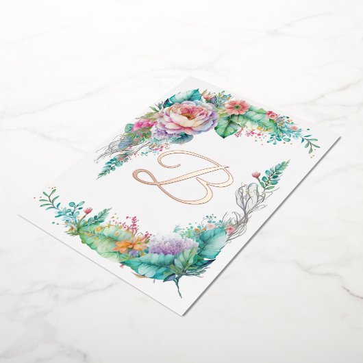 Mooie Roos Botanische Bloemige Monogram Folie Uitnodiging (Gedraaid)