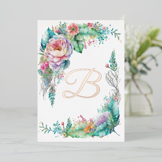 Mooie Roos Botanische Bloemige Monogram Folie Uitnodiging (Staand Voorkant)