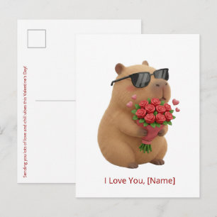 Mooie Roos Capybara Ik Hou Van Jou Aangepaste Naam Briefkaart