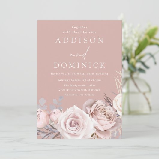 Mooie Roos en bloederige bruiloft Kaart (Staand voorkant)