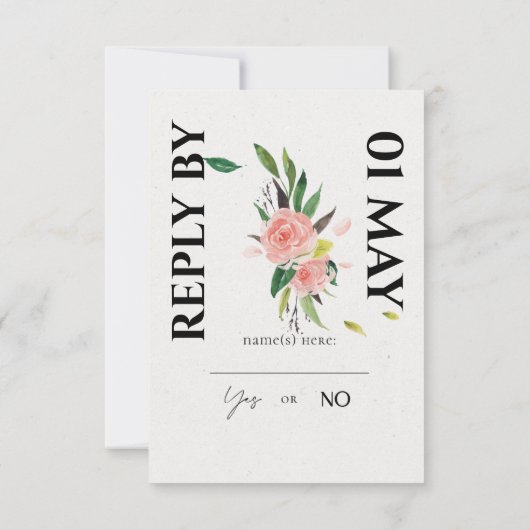 Mooie Roos & Foliage Trouw RSVP Kaart (Achterkant)