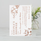 Mooie Roos Gold Floral LineArt Couple's Shower Folie Uitnodiging (Staand Voorkant)