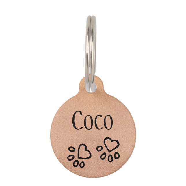 Mooie Roos Gold Name met Heart Paw Print Illustrat Huisdierpenning (Voorkant)