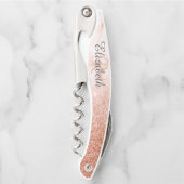 Mooie Roos Goud Marmer Monogram Glitter Kurkentrekker (Voorkant)