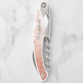 Mooie Roos Goud Marmer Monogram Glitter Kurkentrekker (Achterkant)