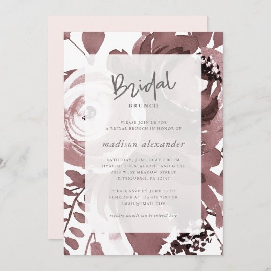 Mooie Roos Kleur Bloemen Blush Bruids Brunch Kaart (Voorkant / Achterkant)