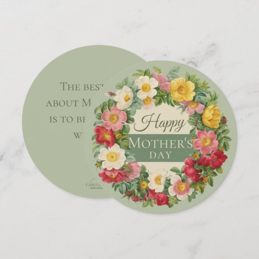 Mooie roos met Redouté-Moederdag kaart (Voorkant / Achterkant)