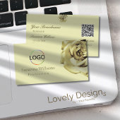 Mooie Roos Plain Pastel Beige Logo en QR-code Visitekaartje