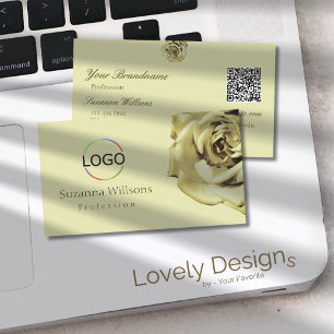 Mooie Roos Plain Pastel Beige Logo en QR-code Visitekaartje