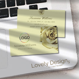 Mooie Roos Plain Pastel Beige met Logo Simple Visitekaartje