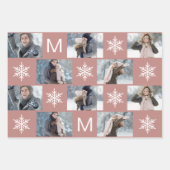 Mooie Roos Snowflakes Monogram Fotocollage Inpakpapier Vel (Voorkant)