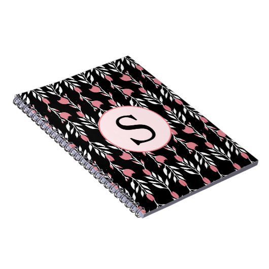 Mooie Roos-wijnmonogram Notitieboek (Rechterzijde)