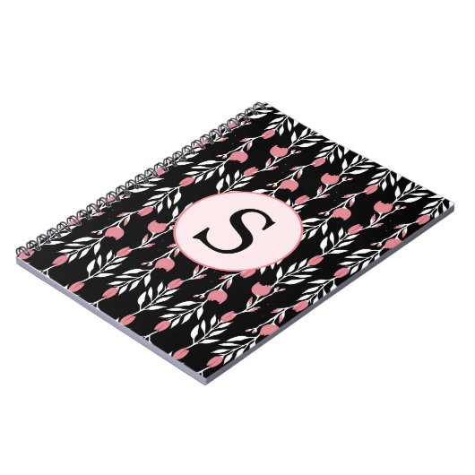 Mooie Roos-wijnmonogram Notitieboek (Linkerzijde)