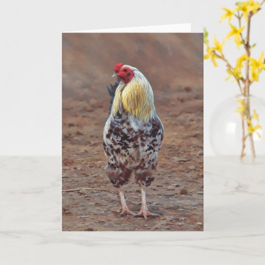 Mooie Rooster Chicken Art Note Kaart (Gele Bloem)