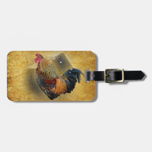 Mooie Rooster en Rustic Barn Chicken Coop Bagagelabel (Voorkant horizontaal)