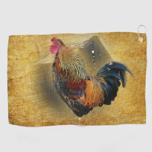 Mooie Rooster en Rustic Barn Chicken Coop Golfhanddoek (Horizontaal)