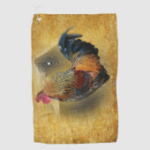 Mooie Rooster en Rustic Barn Chicken Coop Golfhanddoek (Voorkant)