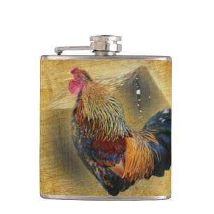 Mooie Rooster en Rustic Barn Chicken Coop Heupfles