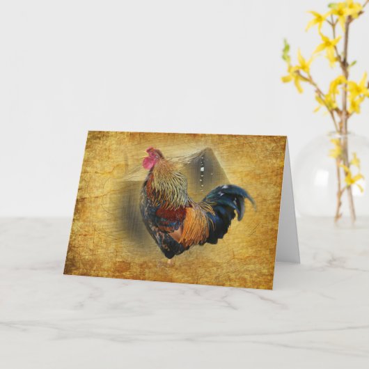 Mooie Rooster en Rustic Barn Chicken Coop Kaart (Gele Bloem)