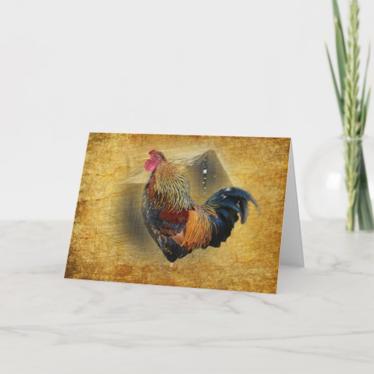 Mooie Rooster en Rustic Barn Chicken Coop Kaart (Voorkant)