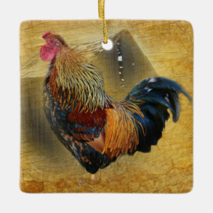 Mooie Rooster en Rustic Barn Chicken Coop Keramisch Ornament