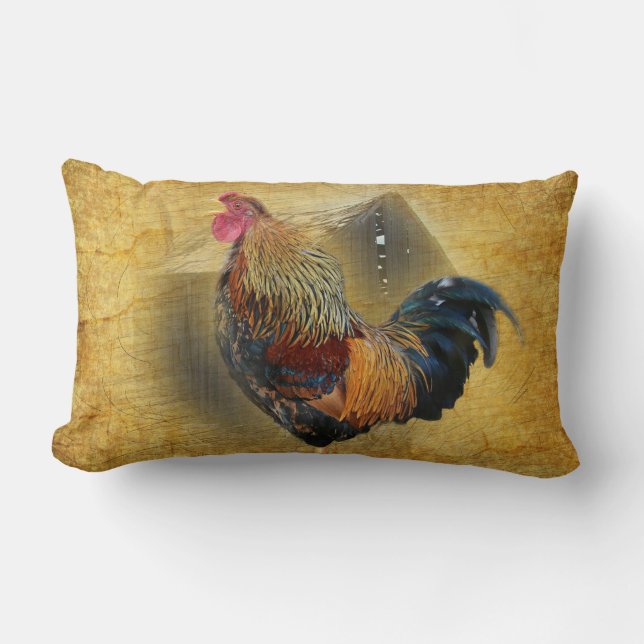 Mooie Rooster en Rustic Barn Chicken Coop Kussen (Voorkant)
