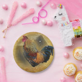 Mooie Rooster en Rustic Barn Chicken Coop Papieren Bordje (Feest)