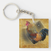 Mooie Rooster en Rustic Barn Chicken Coop Sleutelhanger (Voorkant)
