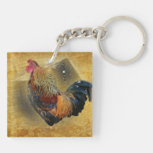 Mooie Rooster en Rustic Barn Chicken Coop Sleutelhanger