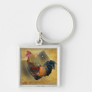 Mooie Rooster en Rustic Barn Chicken Coop Sleutelhanger