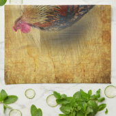 Mooie Rooster en Rustic Barn Chicken Coop Theedoek (Gevouwen)
