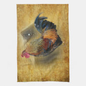 Mooie Rooster en Rustic Barn Chicken Coop Theedoek (Verticaal)