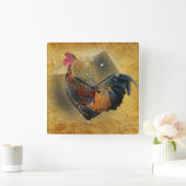 Mooie Rooster en Rustic Barn Chicken Coop Vierkante Klok (Huis)
