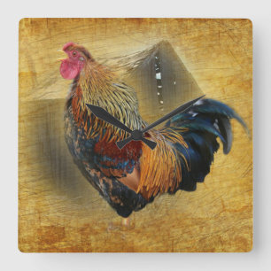 Mooie Rooster en Rustic Barn Chicken Coop Vierkante Klok