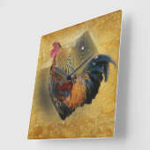 Mooie Rooster en Rustic Barn Chicken Coop Vierkante Klok (Hoek)