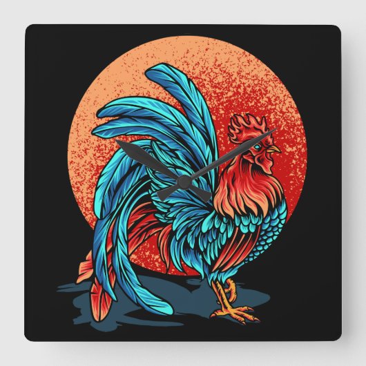 Mooie Rooster Vierkante Klok (Voorkant)