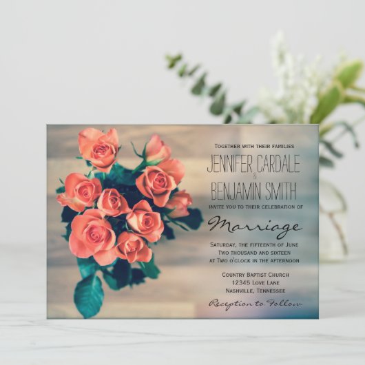 Mooie Rose Boeket Bloemen Huwelijksuitnodigingen Kaart (Staand voorkant)