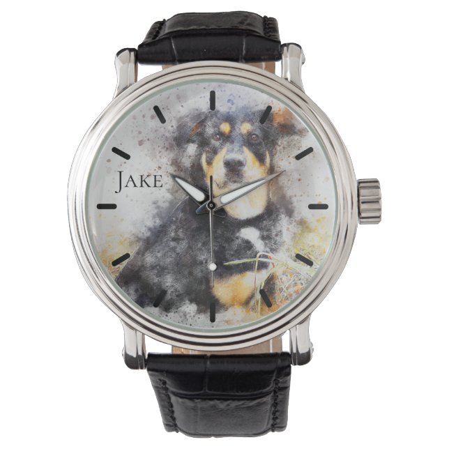 Mooie Rottweiler Aangepaste Gepersonaliseerde Horloge (Voorkant)