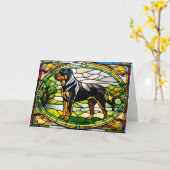 Mooie Rottweiler Glas-in-lood Kaart (Gele Bloem)