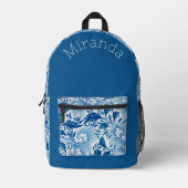 Mooie Royal Blue en White Floral Monogrammed Bedrukte Rugzak (Voorkant)