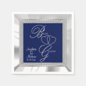 Mooie Royal Blue, Zilver & Wit Satijn bruiloft Servet (Voorkant)