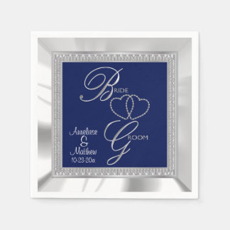 Mooie Royal Blue, Zilver & Wit Satijn bruiloft Servet