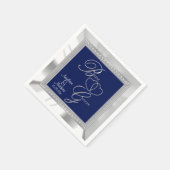 Mooie Royal Blue, Zilver & Wit Satijn bruiloft Servet (Hoek)