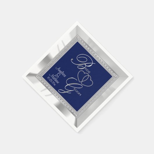 Mooie Royal Blue, Zilver & Wit Satijn bruiloft Servet (Hoek)