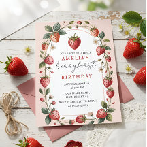 Mooie Roze Aardbei Eerste Verjaardag