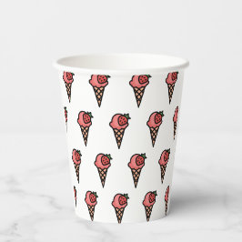 Mooie Roze Aardbei Ijs Aesthetisch Patroon Papieren Bekers