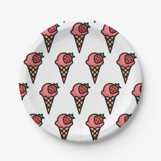 Mooie Roze Aardbei Ijs Aesthetisch Patroon Papieren Bordje