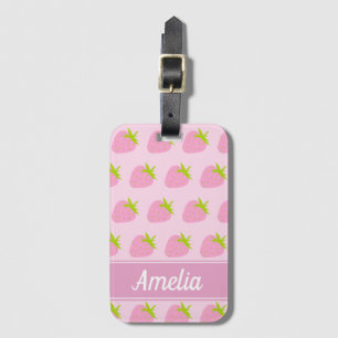 Mooie Roze Aardbei Patroon Met Naam Bagagelabel